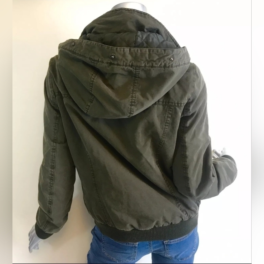 NWOT | G.H. Bass & Co | Bomber Jacket Coat | Fur Trim Hood | L | Olive Green - Picture 6 of 16